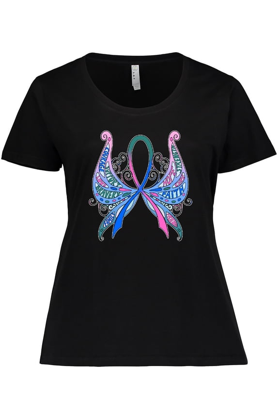 Thyroid Cancer Awareness with Butterfly Ribbon Words Women's Plus Size T-Shirt