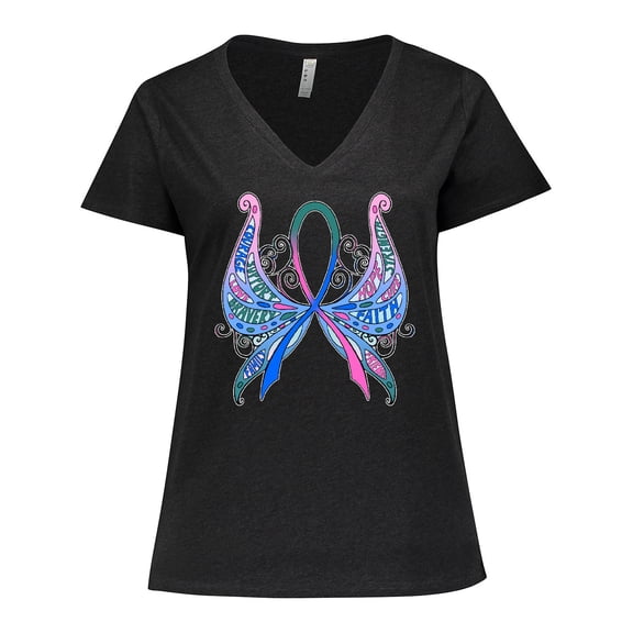 Inktastic Thyroid Cancer Awareness with Butterfly Ribbon Words Women's Plus Size V-Neck T-Shirt