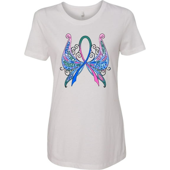 Inktastic Thyroid Cancer Awareness with Butterfly Ribbon Words Women's T-Shirt