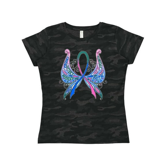 Inktastic Thyroid Cancer Awareness with Butterfly Ribbon Words Women's T-Shirt