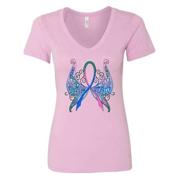 Inktastic Thyroid Cancer Awareness with Butterfly Ribbon Words Women's V-Neck T-Shirt