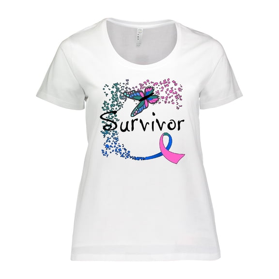 Inktastic Thyroid Cancer Survivor Butterfly Ribbon Women's Plus Size T-Shirt
