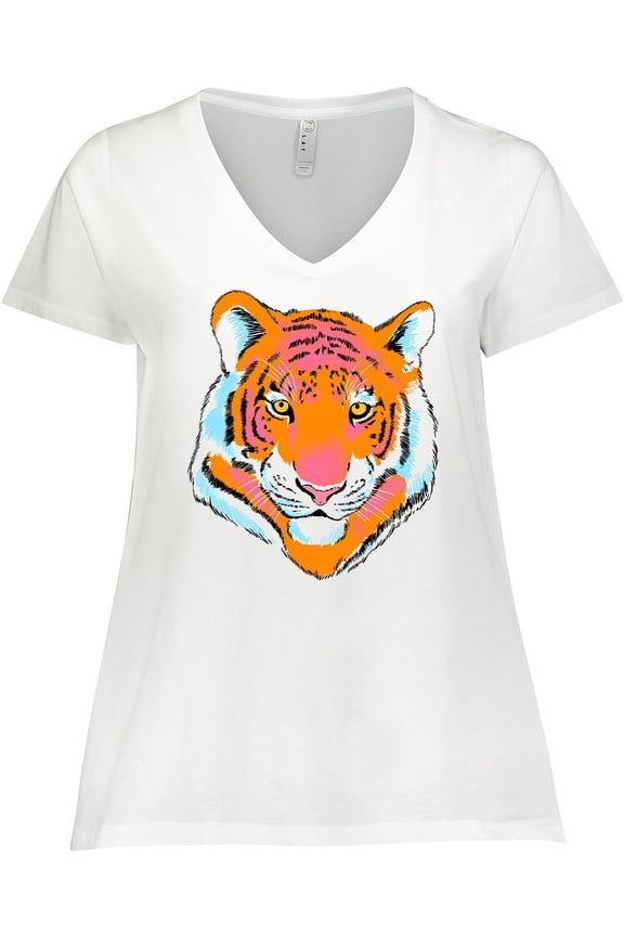Tiger Head Women's Plus Size V-Neck T-Shirt