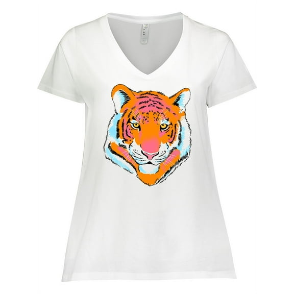 Inktastic Tiger Head Women's Plus Size V-Neck T-Shirt