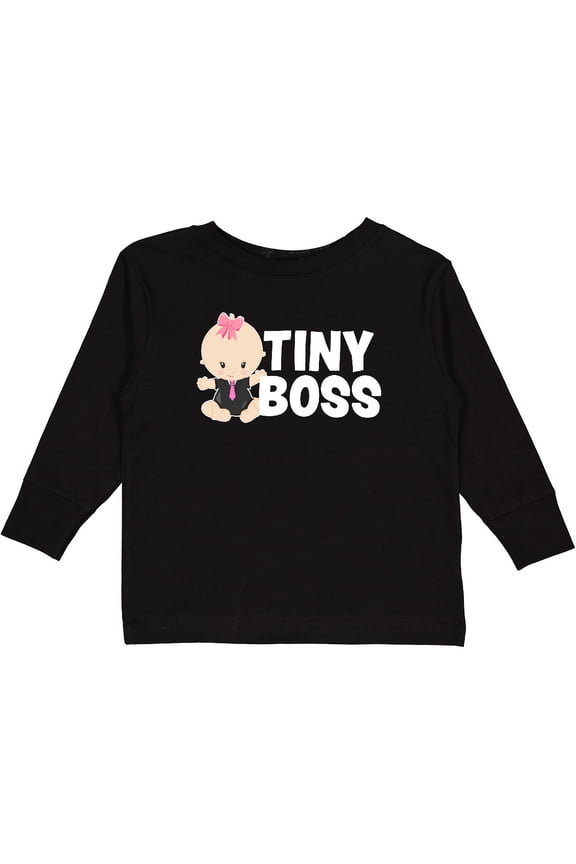Tiny Boss with Baby in Suit Girls Long Sleeve Toddler T-Shirt