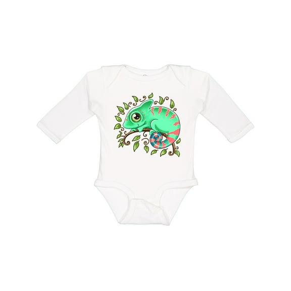 Inktastic Tiny, Cute Chameleon Boys or Girls Long Sleeve Baby Bodysuit