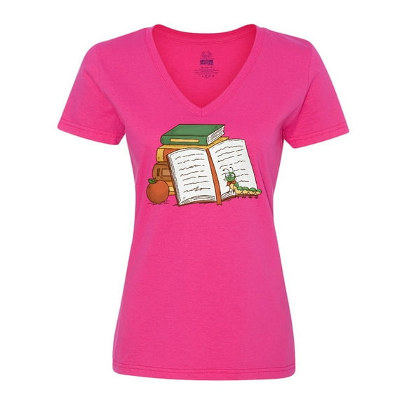 Inktastic Tiny Library Bookworm Women's V-Neck T-Shirt