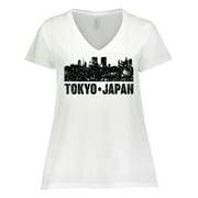 Inktastic Tokyo Japan City Skyline with Grunge Women's Plus Size V-Neck T-Shirt