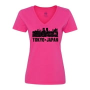 Inktastic Tokyo Japan City Skyline with Grunge Women's V-Neck T-Shirt