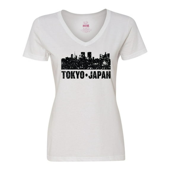Inktastic Tokyo Japan City Skyline with Grunge Women's V-Neck T-Shirt