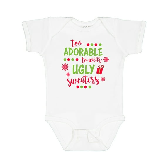 Inktastic Too Adorable to Wear Ugly Sweaters Boys or Girls Baby Bodysuit