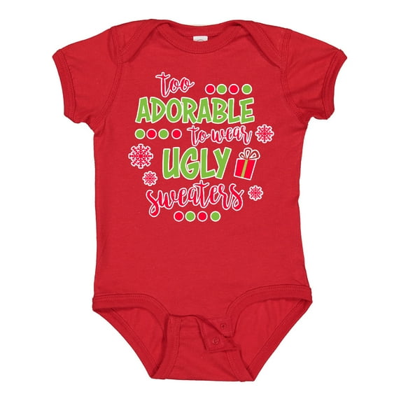 Inktastic Too Adorable to Wear Ugly Sweaters Boys or Girls Baby Bodysuit