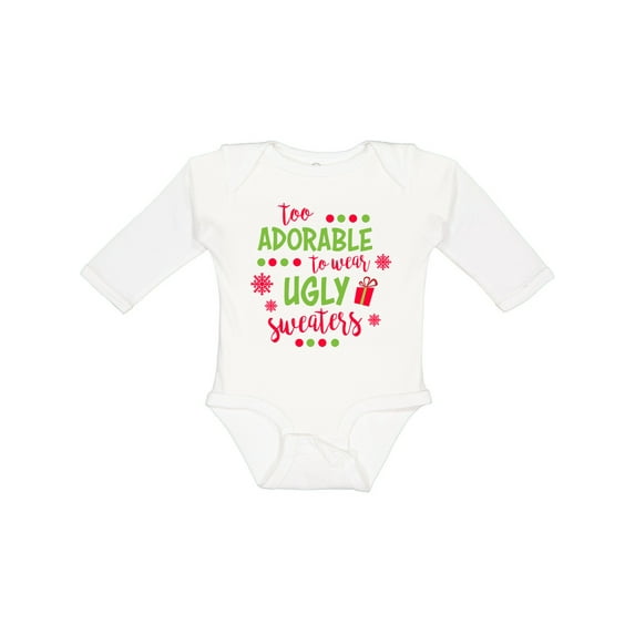 Inktastic Too Adorable to Wear Ugly Sweaters Boys or Girls Long Sleeve Baby Bodysuit