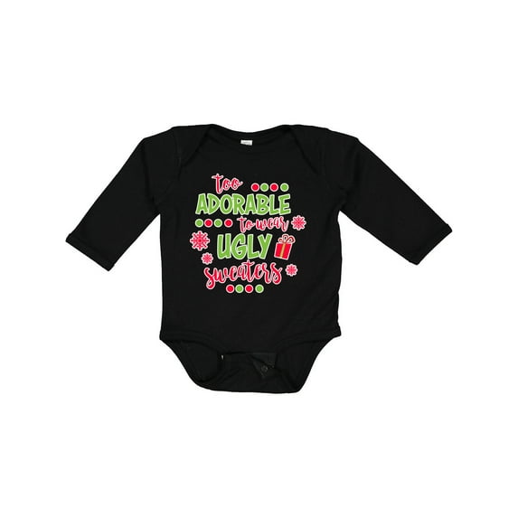 Inktastic Too Adorable to Wear Ugly Sweaters Boys or Girls Long Sleeve Baby Bodysuit