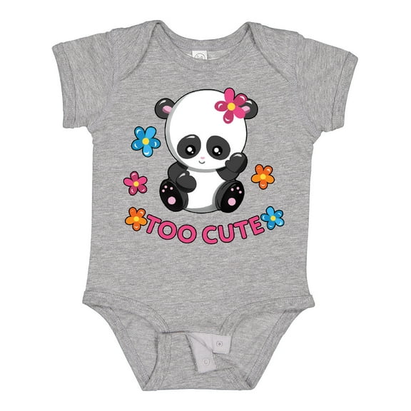 Inktastic Too Cute Baby Panda with Flowers Girls Baby Bodysuit