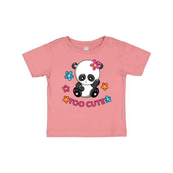 Inktastic Too Cute Baby Panda with Flowers Girls Baby T-Shirt