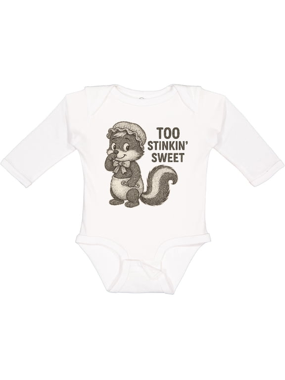 Too Stinkin' Sweet Skunk Baby Humor Boys or Girls Long Sleeve Baby Bodysuit