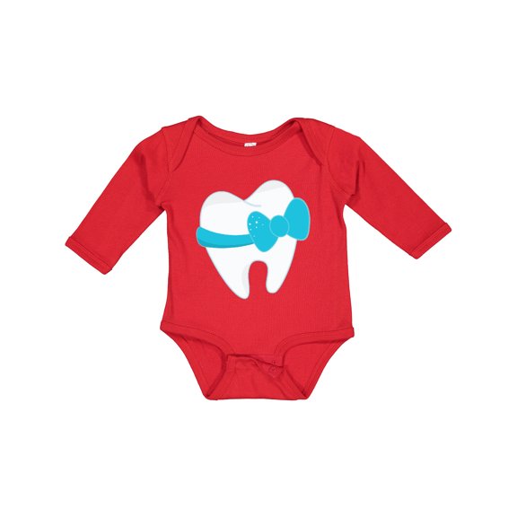 Inktastic Tooth with a Bow Boys or Girls Long Sleeve Baby Bodysuit