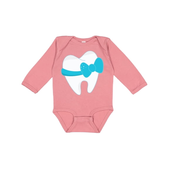 Inktastic Tooth with a Bow Boys or Girls Long Sleeve Baby Bodysuit