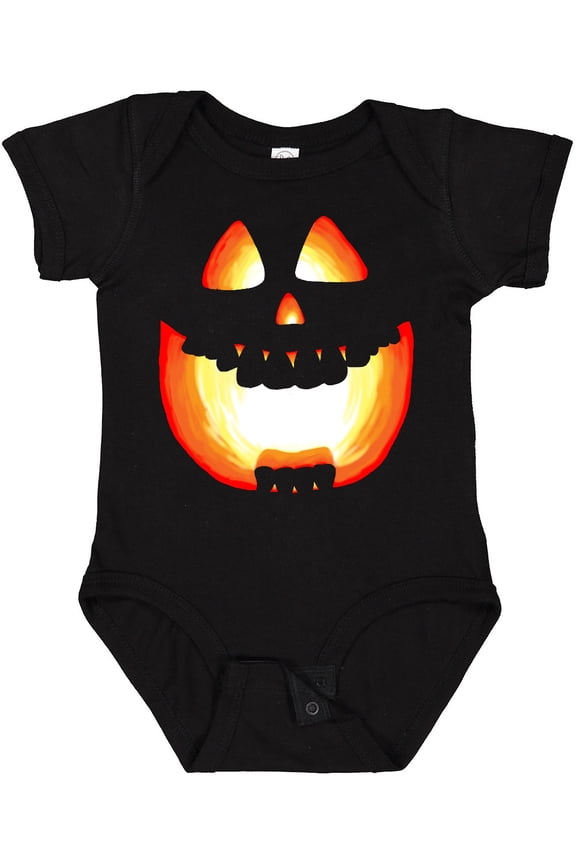 Toothy Grin Pumpkin Face in Orange Glow Boys or Girls Baby Bodysuit