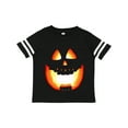 thumbnail image 1 of Inktastic Toothy Grin Pumpkin Face in Orange Glow Boys or Girls Toddler T-Shirt, 1 of 5