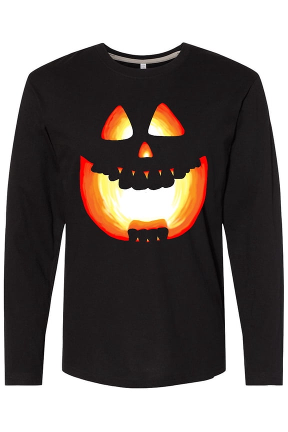 Toothy Grin Pumpkin Face in Orange Glow Long Sleeve T-Shirt