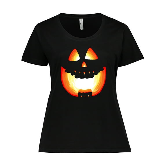 Inktastic Toothy Grin Pumpkin Face in Orange Glow Women's Plus Size T-Shirt
