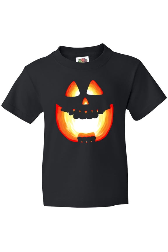 Toothy Grin Pumpkin Face in Orange Glow Youth T-Shirt