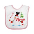 thumbnail image 1 of Inktastic Top Hat Snowman with Christmas Tree and Candy Cane Boys or Girls Baby Bib, 1 of 4