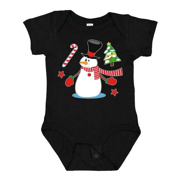 Inktastic Top Hat Snowman with Christmas Tree and Candy Cane Boys or Girls Baby Bodysuit