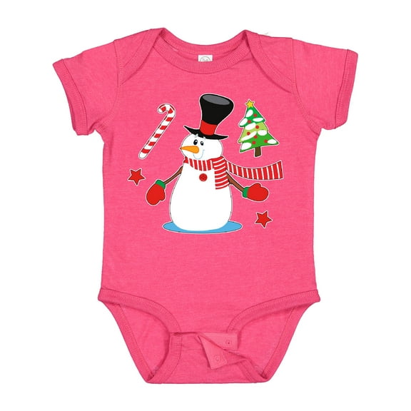 Inktastic Top Hat Snowman with Christmas Tree and Candy Cane Boys or Girls Baby Bodysuit