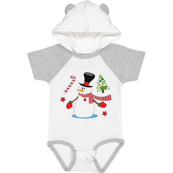 Inktastic Top Hat Snowman with Christmas Tree and Candy Cane Boys or Girls Baby Bodysuit