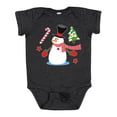 thumbnail image 1 of Inktastic Top Hat Snowman with Christmas Tree and Candy Cane Boys or Girls Baby Bodysuit, 1 of 5