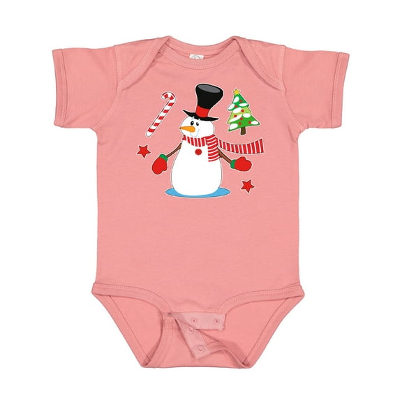 Inktastic Top Hat Snowman with Christmas Tree and Candy Cane Boys or Girls Baby Bodysuit
