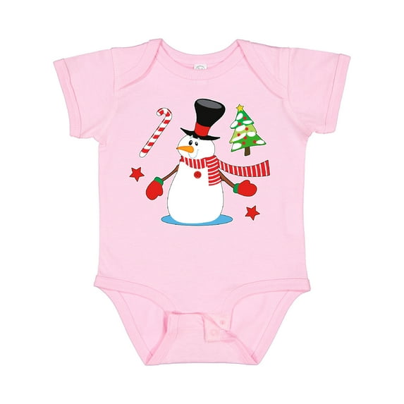 Inktastic Top Hat Snowman with Christmas Tree and Candy Cane Boys or Girls Baby Bodysuit