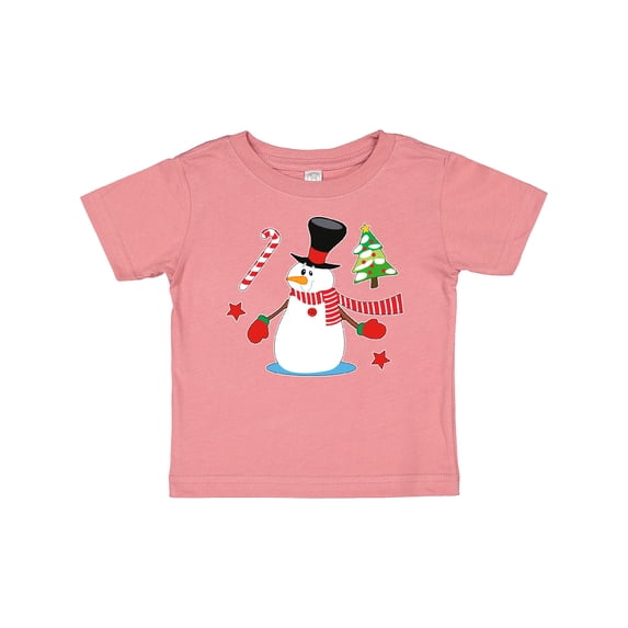 Inktastic Top Hat Snowman with Christmas Tree and Candy Cane Boys or Girls Baby T-Shirt