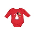 thumbnail image 1 of Inktastic Top Hat Snowman with Christmas Tree and Candy Cane Boys or Girls Long Sleeve Baby Bodysuit, 1 of 5