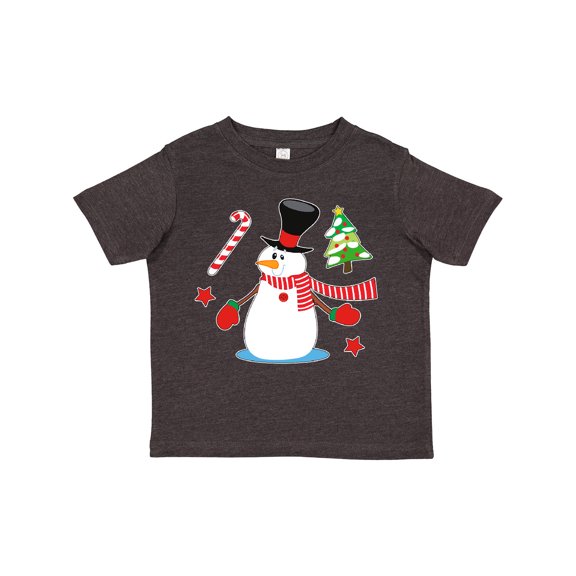 Inktastic Top Hat Snowman with Christmas Tree and Candy Cane Boys or Girls Toddler T-Shirt