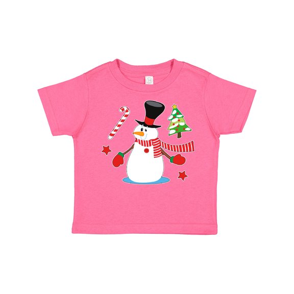 Inktastic Top Hat Snowman with Christmas Tree and Candy Cane Boys or Girls Toddler T-Shirt