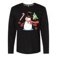 thumbnail image 1 of Inktastic Top Hat Snowman with Christmas Tree and Candy Cane Long Sleeve T-Shirt, 1 of 5