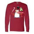thumbnail image 1 of Inktastic Top Hat Snowman with Christmas Tree and Candy Cane Long Sleeve T-Shirt, 1 of 5