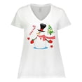 thumbnail image 1 of Inktastic Top Hat Snowman with Christmas Tree and Candy Cane Women's Plus Size V-Neck T-Shirt, 1 of 5