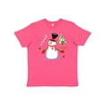 thumbnail image 1 of Inktastic Top Hat Snowman with Christmas Tree and Candy Cane Youth T-Shirt, 1 of 5
