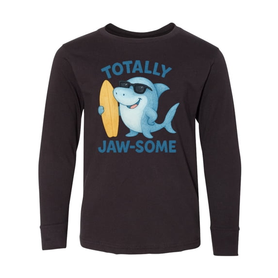 Inktastic Totally Jaw-some Shark with Surfboard and Goggles Long Sleeve Youth T-Shirt