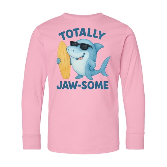 Inktastic Totally Jaw-some Shark with Surfboard and Goggles Long Sleeve Youth T-Shirt