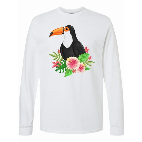 Inktastic Toucan with Hawaiian Flowers Long Sleeve T-Shirt
