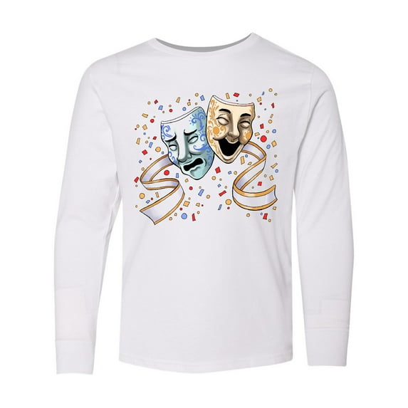 Inktastic Tragedy and Comedy Stage Masks Long Sleeve Youth T-Shirt