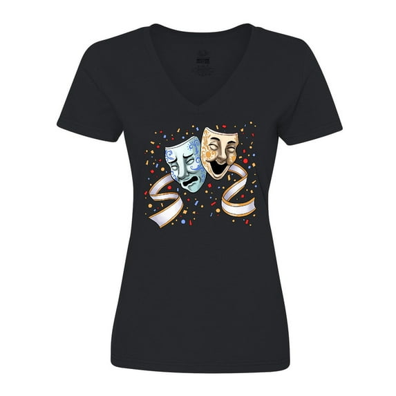 Inktastic Tragedy and Comedy Stage Masks Women's V-Neck T-Shirt