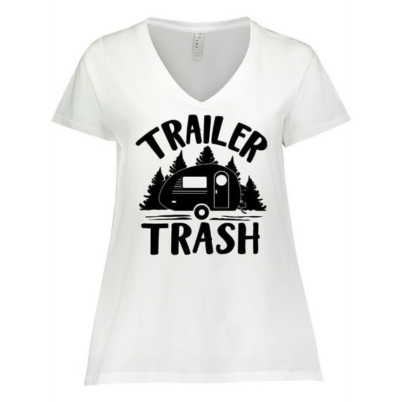 Inktastic Trailer Trash- Camping Humor Women's Plus Size V-Neck T-Shirt
