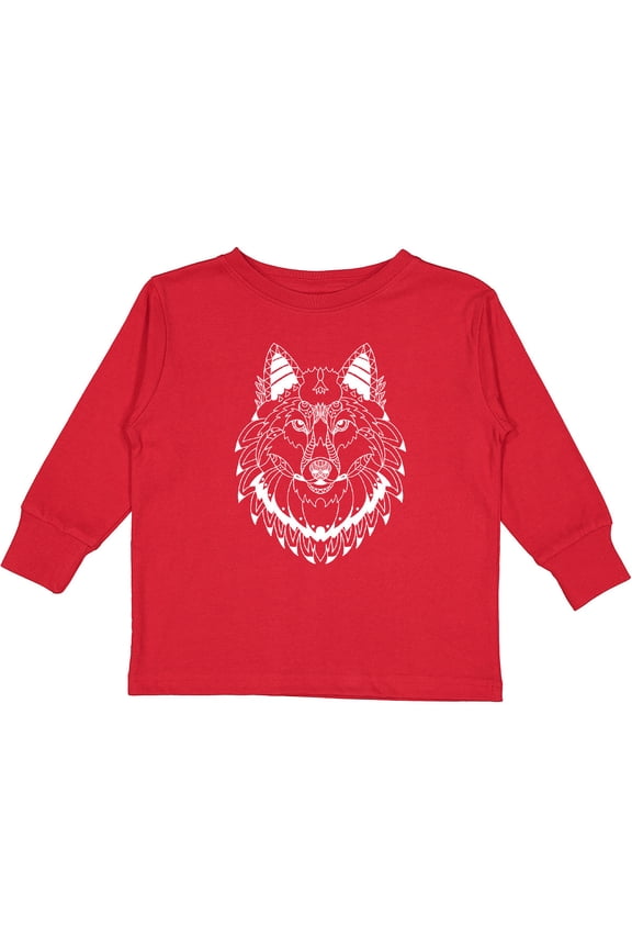 Tribal Wolf Head Boys or Girls Long Sleeve Toddler T-Shirt